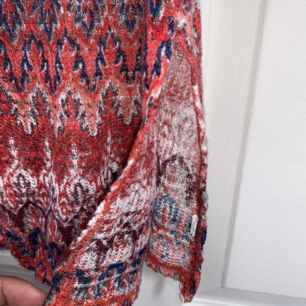 Miss Understood Vest Womens Large Red Blue Ikat Knit Open Front Sleeveless - Picture 7 of 8